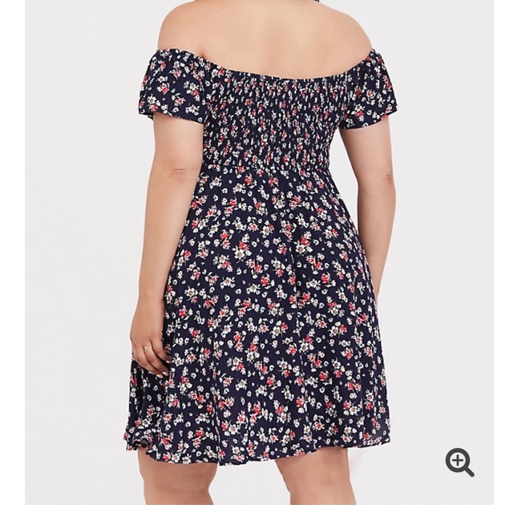 Navy Floral Off-shoulder Dress